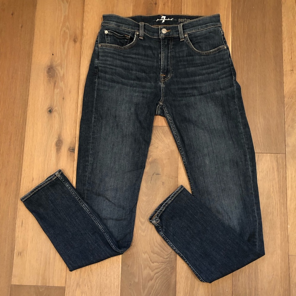 7 For All Mankind Medium Blue Wash Paxtyn (Skinny Fit) Jeans 32 Inch Waist